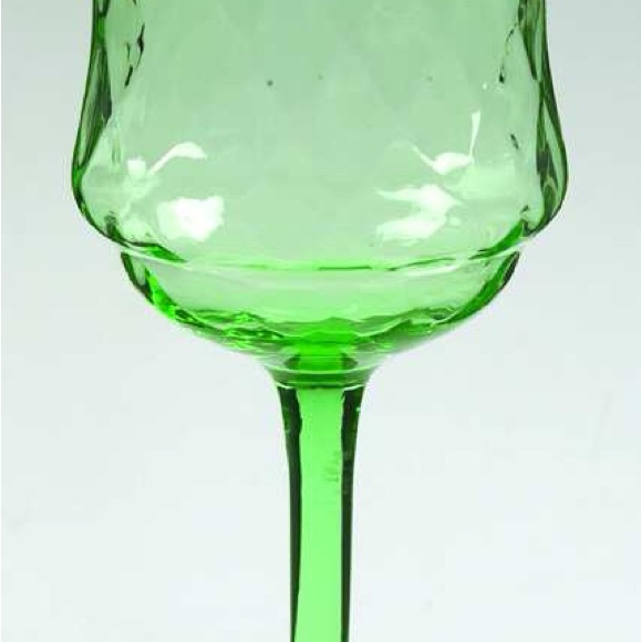 15028 Green Diamond Optic Tiffin-Franciscan Water Goblet Wine Uranium Glass 1920 - Picture 4 of 5